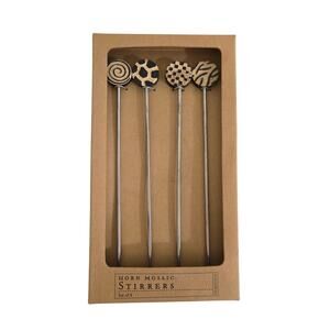 Set of 4 Metal Stirrer Sticks with Decorative Tops for Coffee & Cocktails